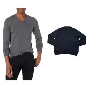 BOSS HUGO BOSS Men's Slim Fit Extrafine Merino Wool V-Neck Sweater Dark Gray M